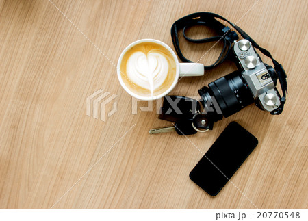 camera cellphone key and latte art camera cellphone key and latte art 20770548