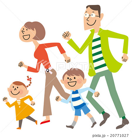 家族4人 駆け寄るのイラスト素材