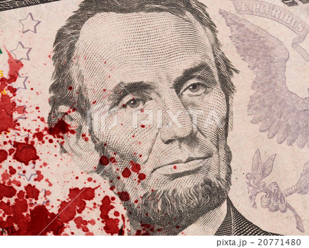US five Dollar bill, close up, blood US five Dollar bill, close up, blood 20771480