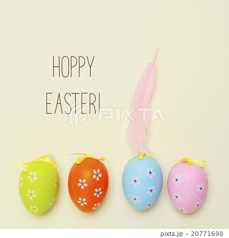 decorated easter eggs and text hoppy easter 20771698