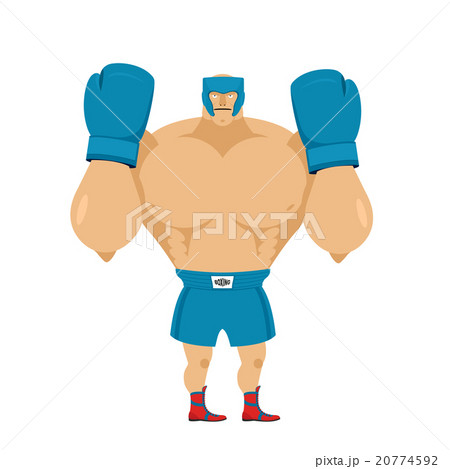 Strong Boxer in protective helmet. Athlete in rack 20774592