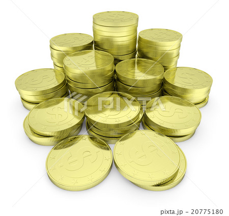 Gold dollar coins stack isolated on white closeup Gold dollar coins stack isolated on white closeup 20775180