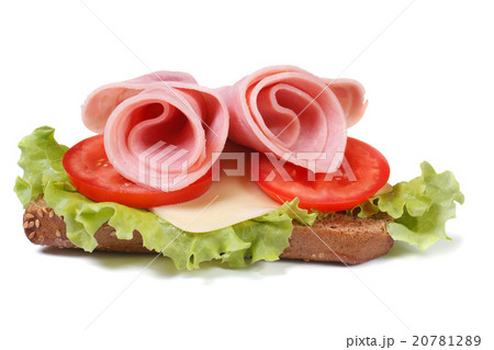 festive sandwich with ham and vegetables isolated festive sandwich with ham and vegetables isolated 20781289