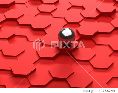 Red background of 3d hexagons and steel sphere Red background of 3d hexagons and steel sphere 20788244
