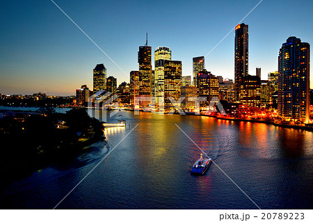 Brisbane river with city skyline and citycat Brisbane river with city skyline and citycat 20789223