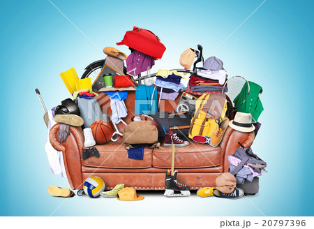 Large leather sofa with a bunch of different thing Large leather sofa with a bunch of different thing 20797396