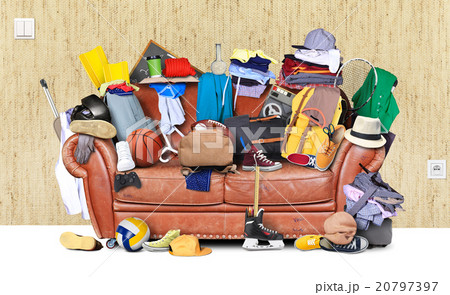 Large leather sofa with a bunch of different thing 20797397