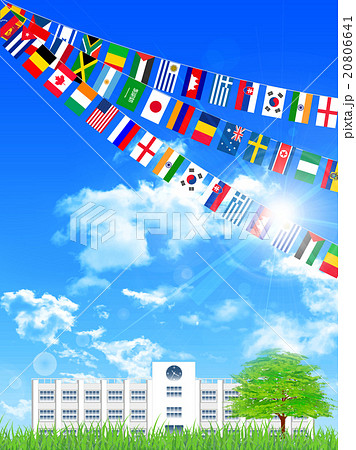 学校 運動会 国旗 背景のイラスト素材