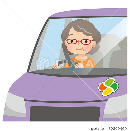 眼鏡をかけて運転をする高齢者 女性のイラスト素材