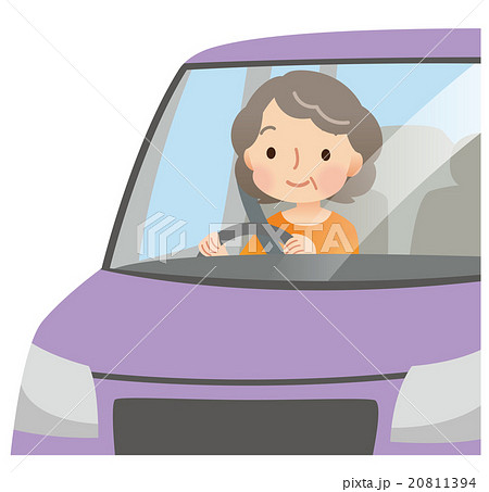 車の運転をする高齢者 女性のイラスト素材