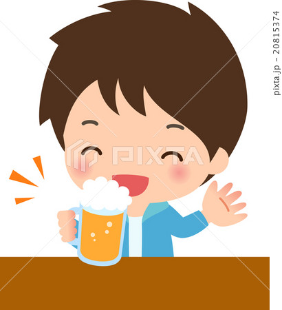 笑顔でビールを飲む若い男性のイラスト素材