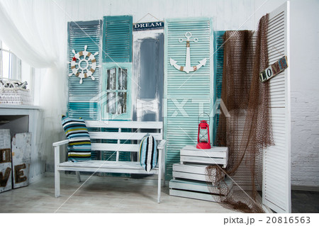 Interior of the old room in a nautical theme  20816563