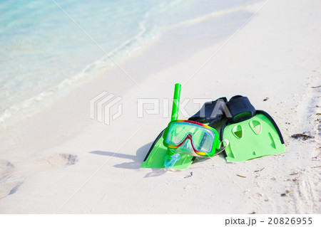 Mask, snorkel and fins for snorkeling on white 20826955