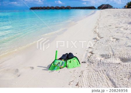 Mask, snorkel and fins for snorkeling on white Mask, snorkel and fins for snorkeling on white 20826956