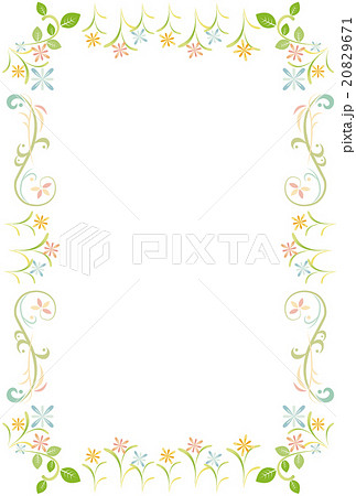 草と花のカラフル飾り罫フレームのイラスト素材 9671