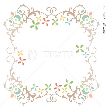 草と花のカラフル飾り罫フレームのイラスト素材 9672