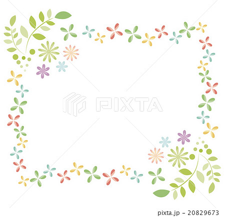 草と花のカラフル飾り罫フレームのイラスト素材 9673