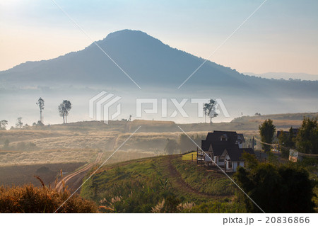Misty morning sunrise and house in Khao TakhianNgo 20836866