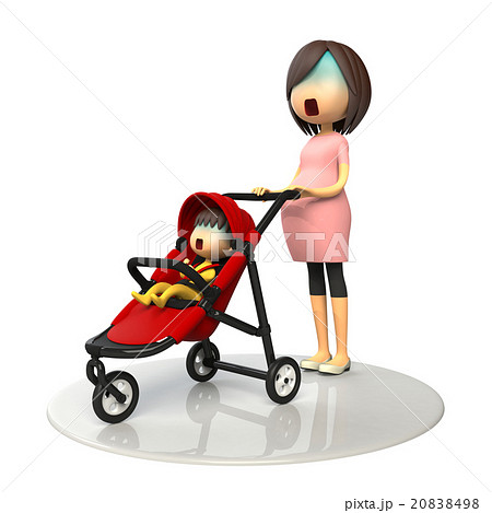 ベビーカーの赤ちゃんと妊婦さんのイラスト素材 8498