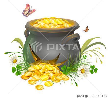 Pot with gold split. Cracked pot of treasure 20842165