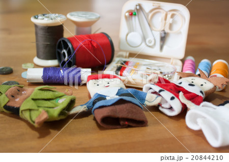 Handmade Christmas doll finger on wood background 20844210