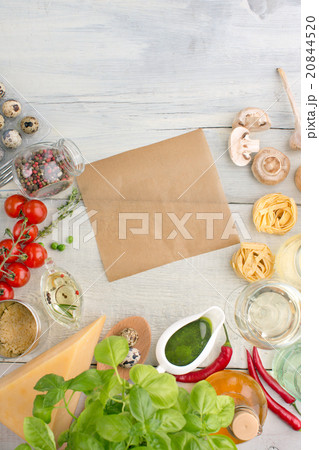 Products on textured wooden table 20844520