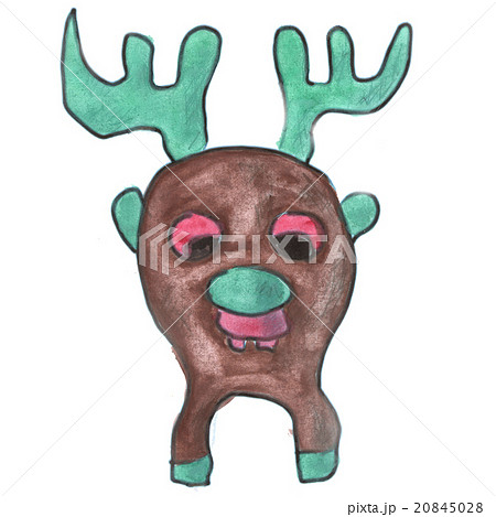 brown moose with antlers cartoon green watercolor 20845028