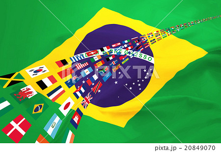 ブラジル国旗の背景 世界のアーチのイラスト素材