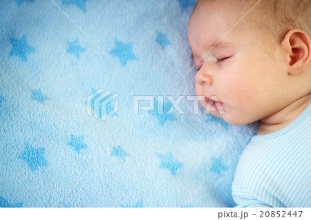 three month old baby sleeping on blue blanket three month old baby sleeping on blue blanket 20852447