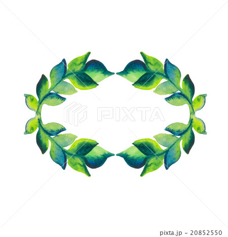 Watercolor wreath of branch with green leaves Watercolor wreath of branch with green leaves 20852550