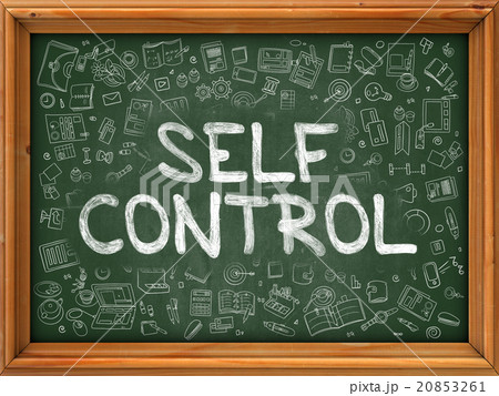 Self Control Concept. Green Chalkboard with Doodle 20853261