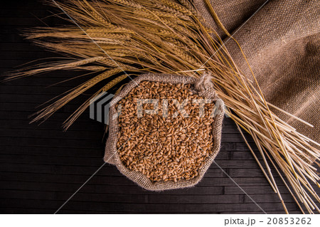 Wheat in a sack against a dark background with gra 20853262