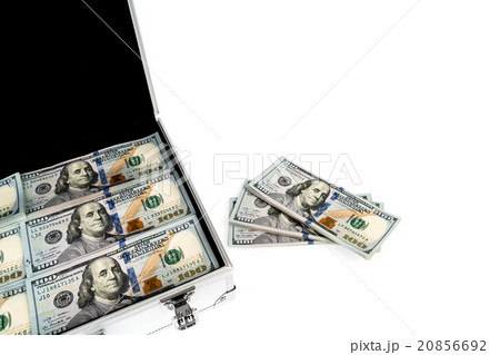 Suitcase of money with hundred dollar on white background 20856692