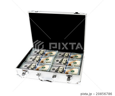Suitcase of money with hundred dollar on white background 20856786