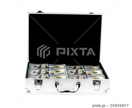Suitcase of money with hundred dollar on white background 20856857
