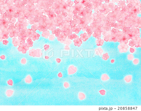 花吹雪 桜吹雪 サクラ さくら 水彩 花びら ハート形 模様 風景 お花見 