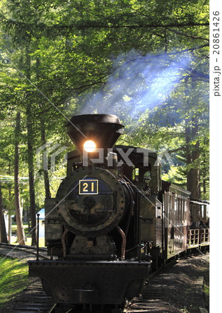 林の中を走る森林鉄道蒸気機関車　雨宮21号 20861426