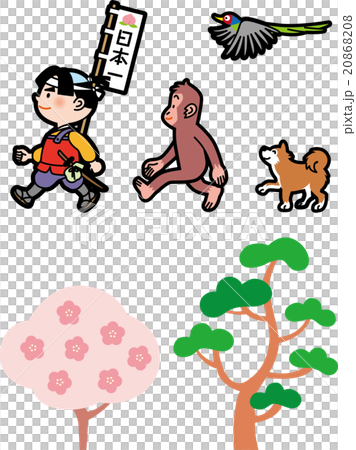 桃太郎 サル 犬 キジ 背景素材 昔話のイラスト のイラスト素材 8608