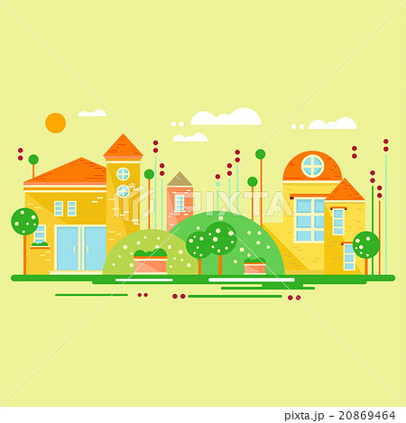 Landscape With Cute Little Houses Vectorのイラスト素材