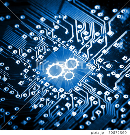 Gears icon on computer chip Gears icon on computer chip 20872360