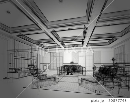 sketch design of living room ,3dwire frame render sketch design of living room ,3dwire frame render 20877743