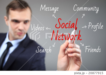 business man writing social network concept on business man writing social network concept on 20877915