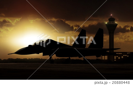 Military Aircraft on airfield ready to take off 20880448