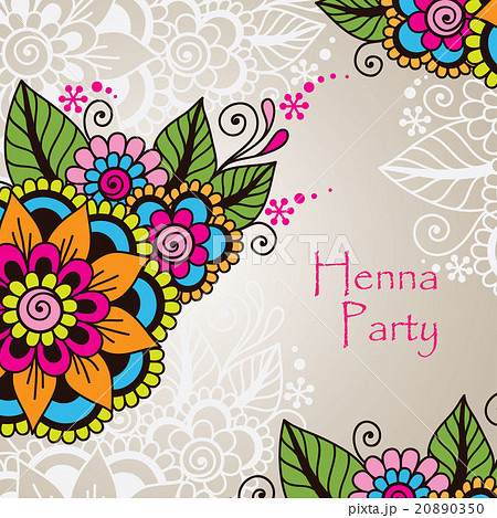 Hand-Drawn Abstract Henna Mehndi Flower Ornament  20890350