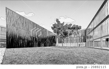 Black And White Drawing Of A Building 20892115
