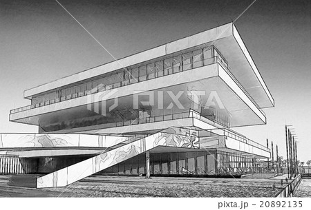 Black And White Drawing Of A Building 20892135