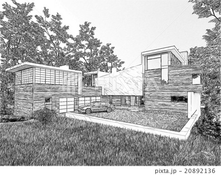Black And White Drawing Of A Building 20892136