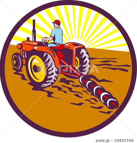 Farmer On Tractor Circle Retro 20892506