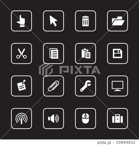 white flat icon set 3 with rounded rectangle frame 20894832