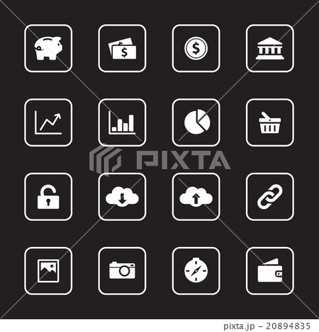 white flat icon set 4 with rounded rectangle frame 20894835